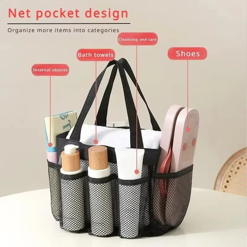 Beach Bags Mesh Quick Dry Shower Tote Stand Cosmetic Bag Transparent Portable Swimming Gym 241203