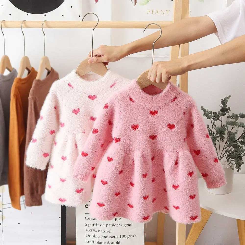 Girls Winter Imitation Mink Fleece Sweater Princess Dress Baby Knit Sweater Baby Winter Foreign Sle Hedging DressXJ241206