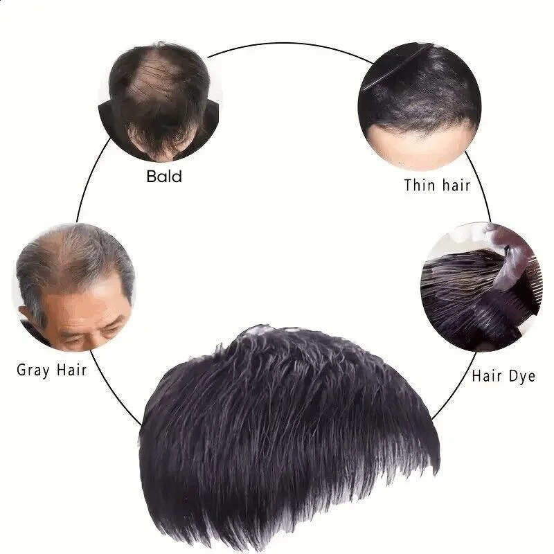 Alimice Refined Natural Black Mens Hair Topper Wig-4inch Short Human Hair Toupee with Secure Clips for Daily Use 16x18cm 241205