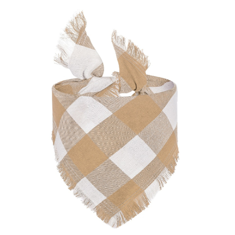 Dog Bandanas with Tassels Edges Stylish Plaid Dog Halloween Thanksgiving Scarf Bib Orange Plaid Fall Bandanas for Medium Large Dogs Pets