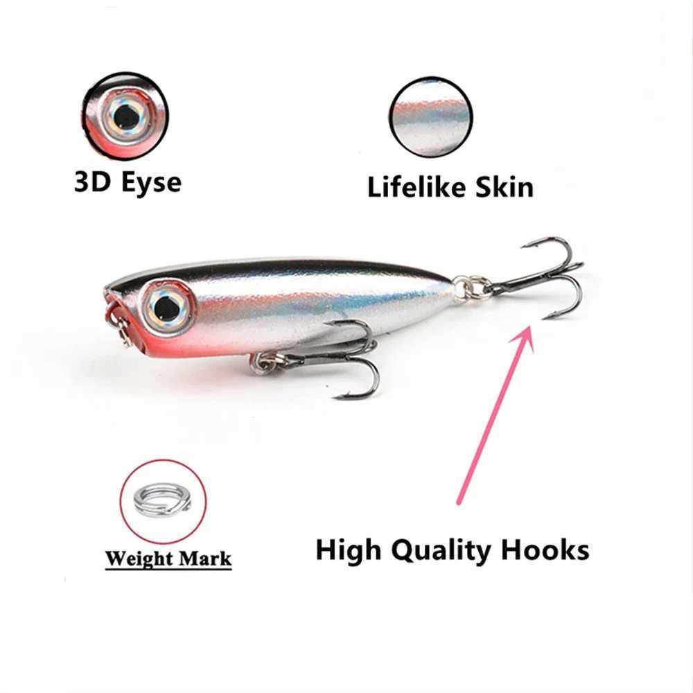 1pc Floating Popper Fishing Lure Wobbrs 4.5cm 3.3g Artificial Plastic Hard Bait High Quality Bass Pike Minnows Fishing TackXJ241128