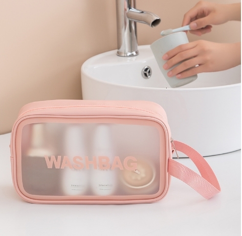 High appearance waterproof transparent toiletry bag ins style hand-held frosted makeup bag portable travel bath storage bag#7 swissmilitary