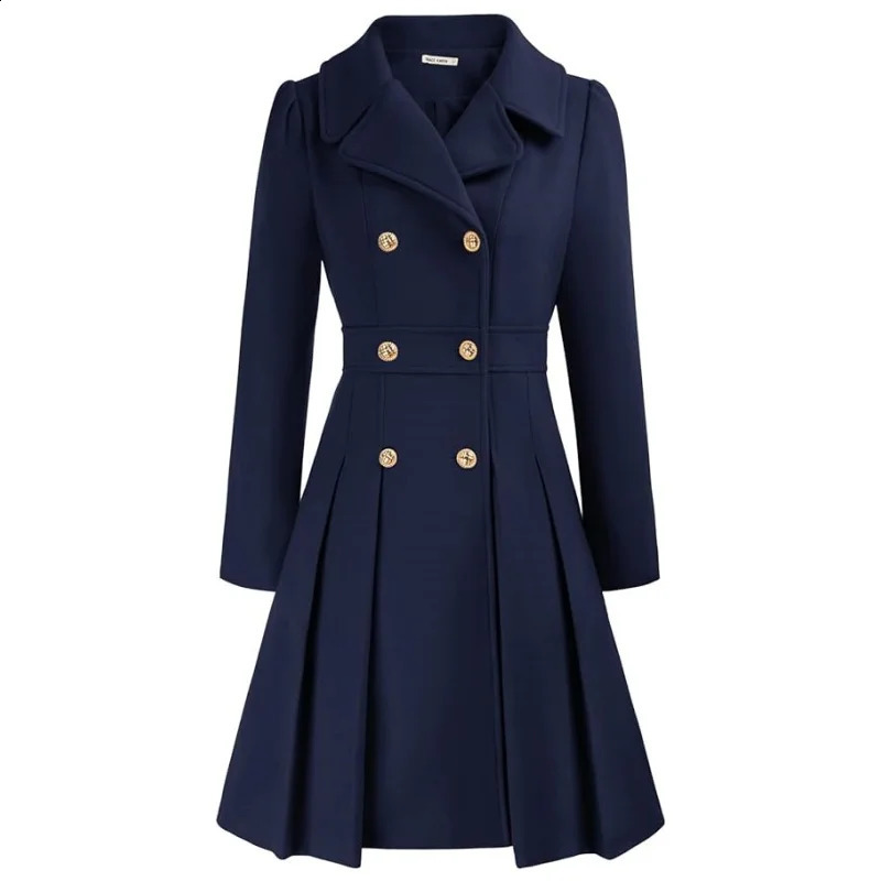Womens Autumn Coat Wool Blend Solid Lined Coats Outerwears Female Jackets Double Breasted Lapel Xlength Overcoat 241205