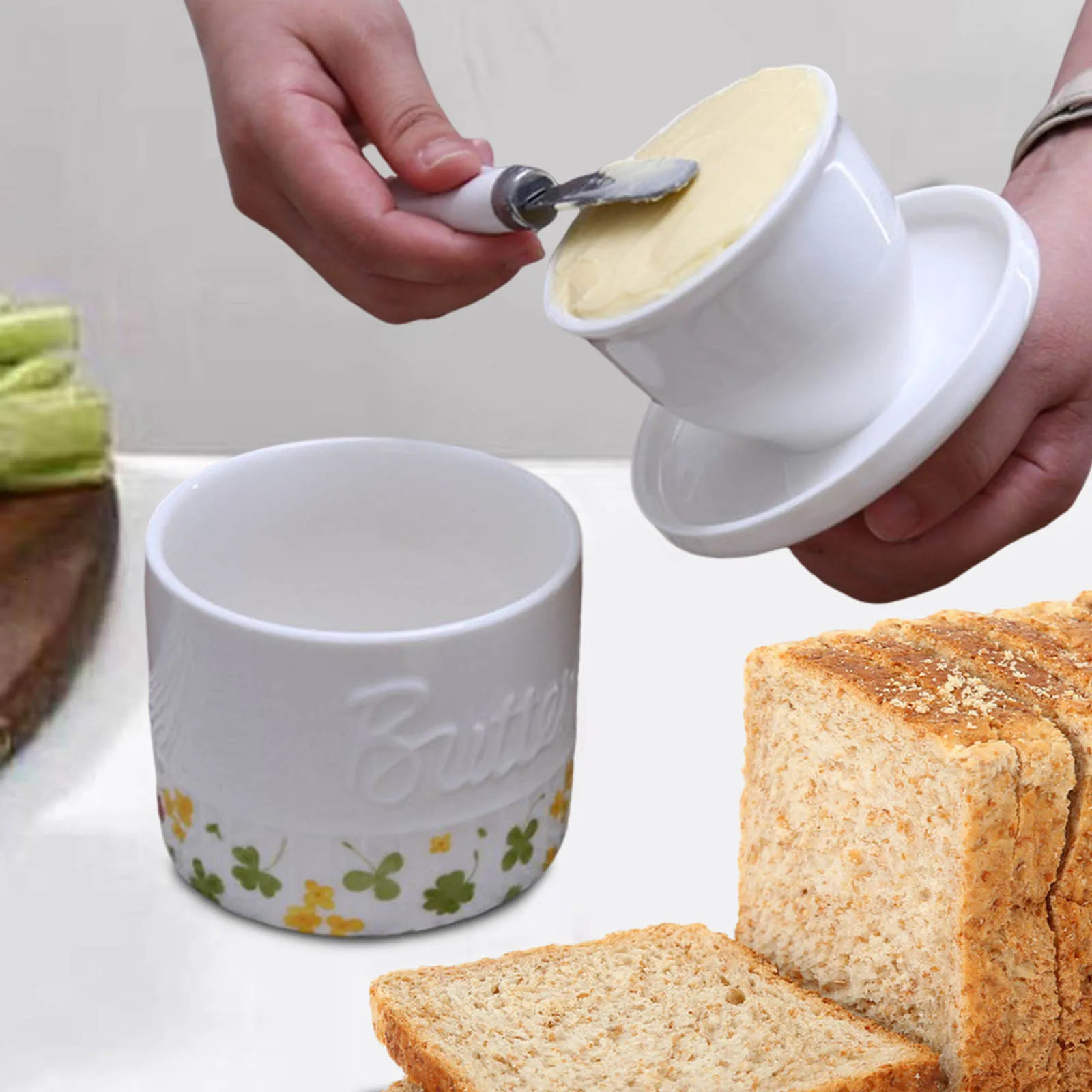 Pastoral Ceramic Butter Box French Dish Keeper Cheese Storage Tank With Lid Household Yellow Oil Cup 241206