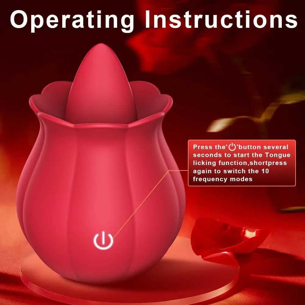 Rose Licking Dildo Vibrator Nipple Clitoral Stimulator Vibrating Tongue Lick Clitoris Sucker Sex Toy Adult Toys for WomenXJ241206