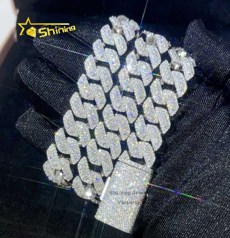 13MM 15MM Solid Sier Buss Down Hip Hop Men Rapper Iced Out Moissanite Cuban k Chain