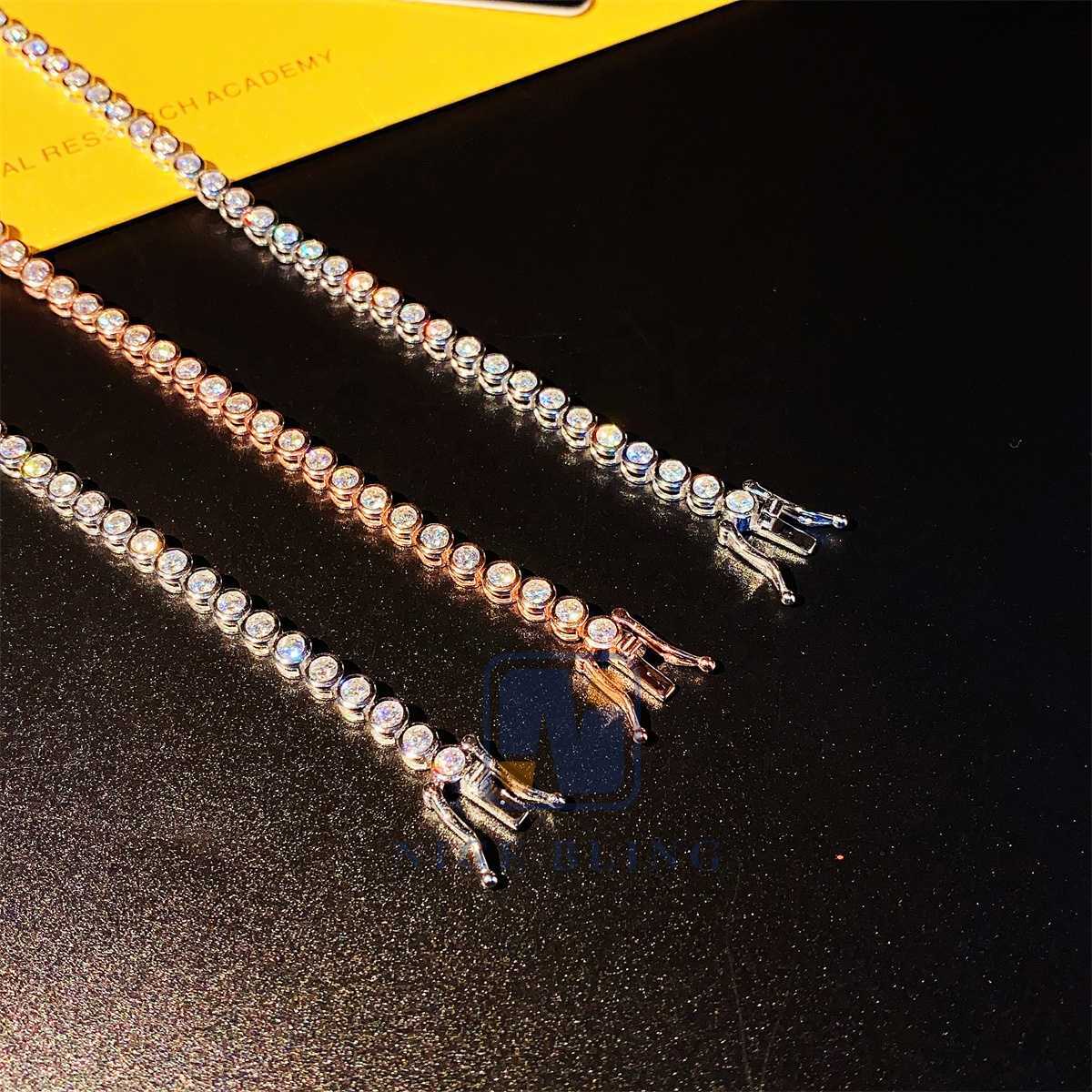 Hot sale bezel setting diamond tennis bracelet women 925 silver tennis necklace 3mm 6inch 7inch 8inch moissanite tennis bracelet