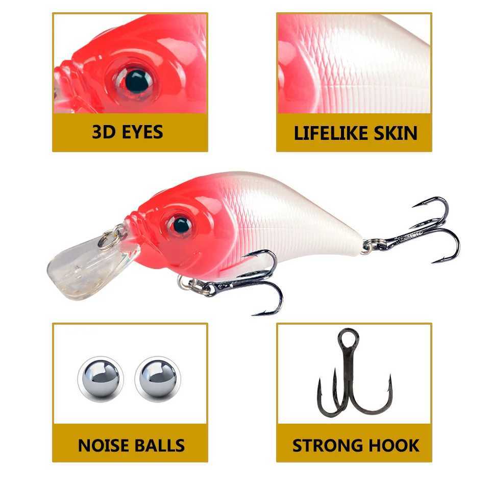 1pcs 7.5cm 12g Hard VIB Lures Fishing Minnow Bait Treb Hooks Sinking Crankbait Wobbrs Fishing Tack 3D EyesXJ241128