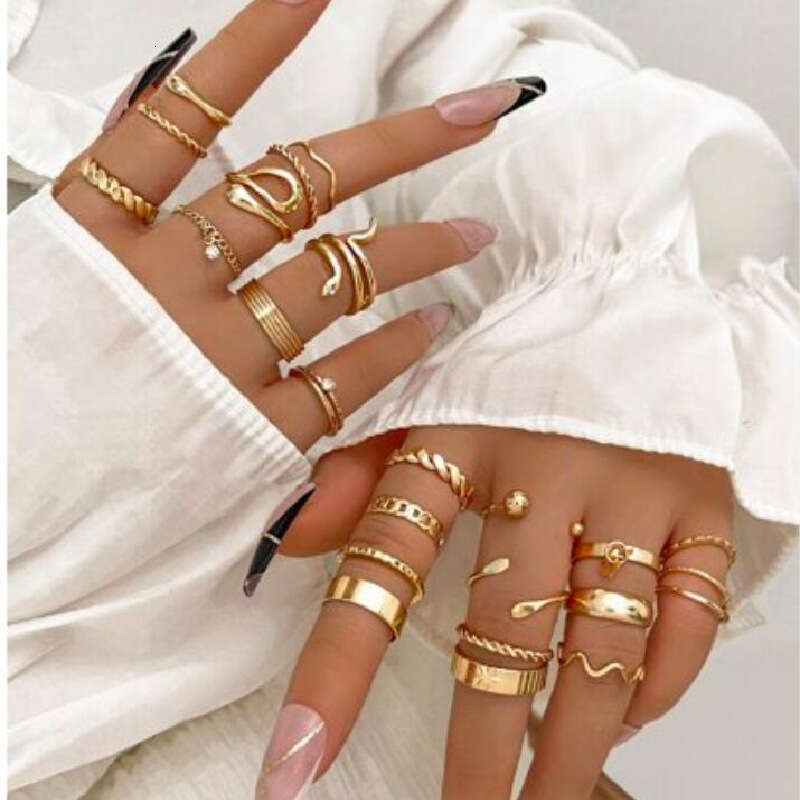 New Style Snake Fried Dough Twists Geometric Ring Set 24 Piece Women's Fashion Premium Necklace Handwear