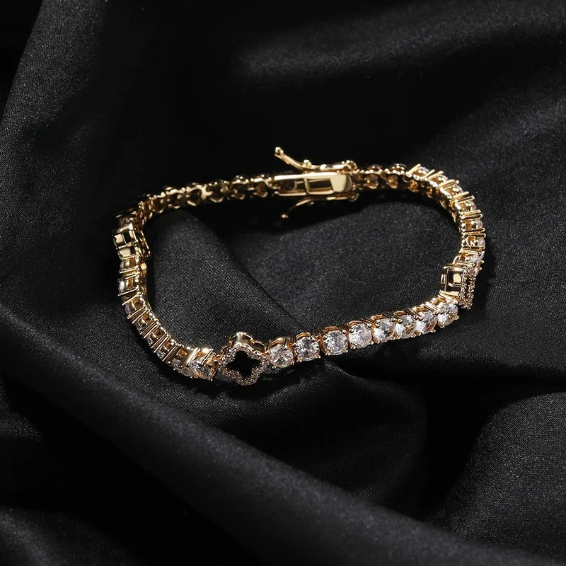 TUES er tennis chain with black flowers all ice CZ cubic zirconia fashionable suffocating hip-hop jewelry suitable for rap artist gifts 241204