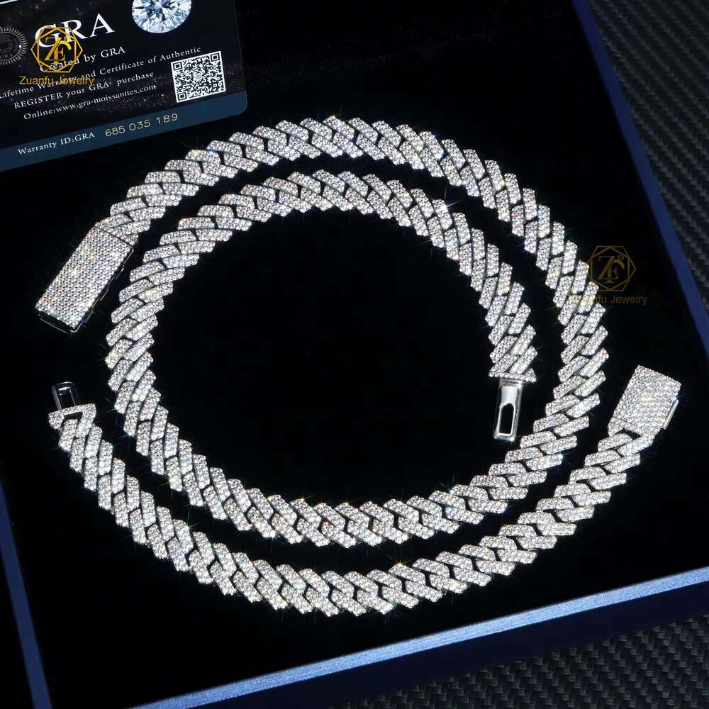 Custom 8mm 10mm 15mm Iced Necklace Sterg Sier White Gold Plated Dia Moissanite Cuban k Chain A+