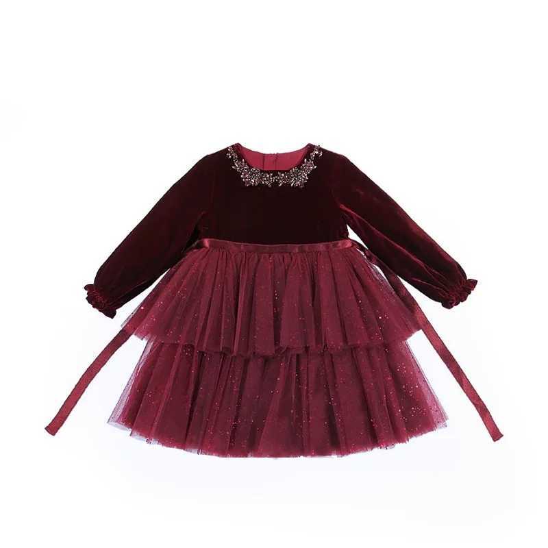 Girls Velvet Dress Autumn Winter Long Sleeve Shinny Little Girl Birthday Dress Elegant Puffy Kids Girls Princess DressXJ241206