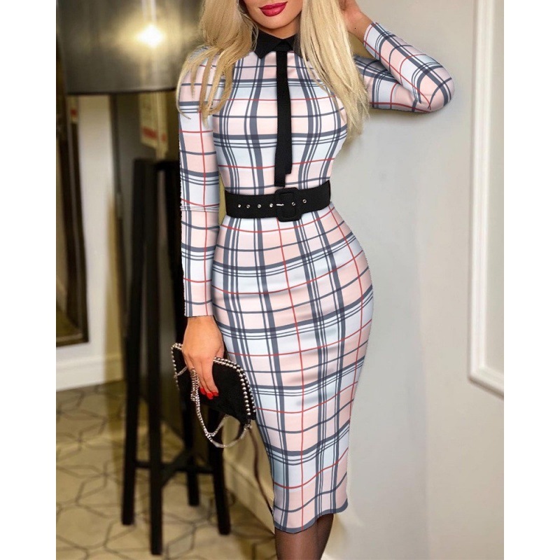 independent site popular fashion women's printed dress with belt for women