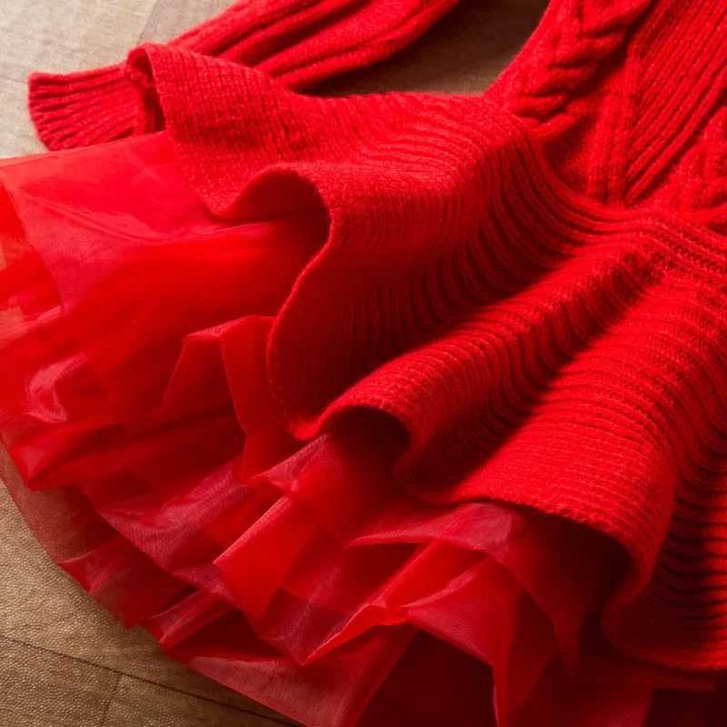 Vestidos Kids Girls Dress 2023 Autumn Winter Girls Knitted Chiffon Dresses Birthday Par Girls Clothes Casual Evening DressesXJ241206
