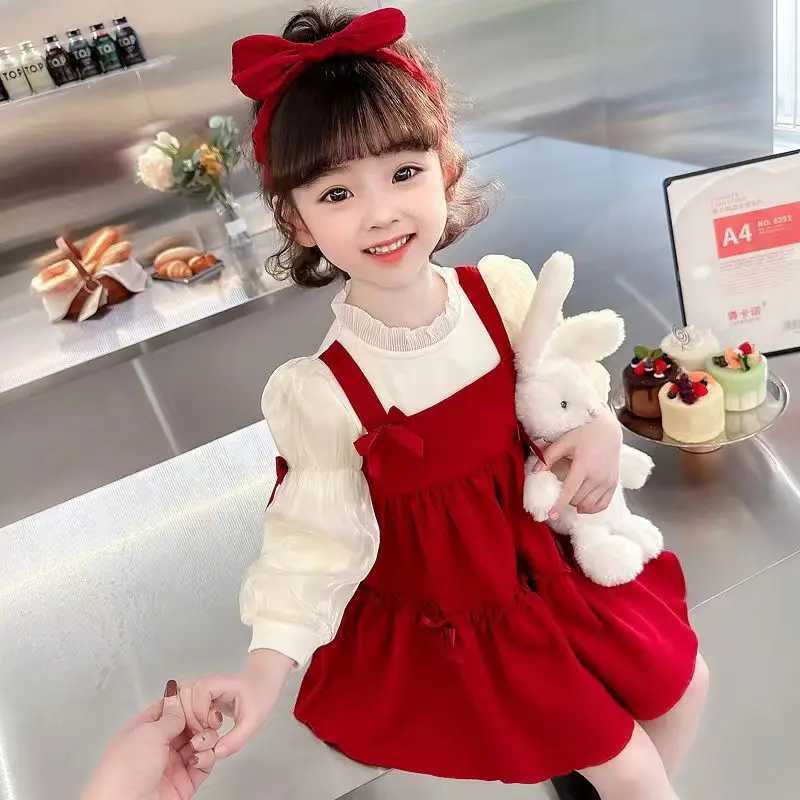 2024Spring and Autumn New Princess Dress Fashionable Korean Sle Fake Two Pieces New Year Clothes1Y-6YXJ241206