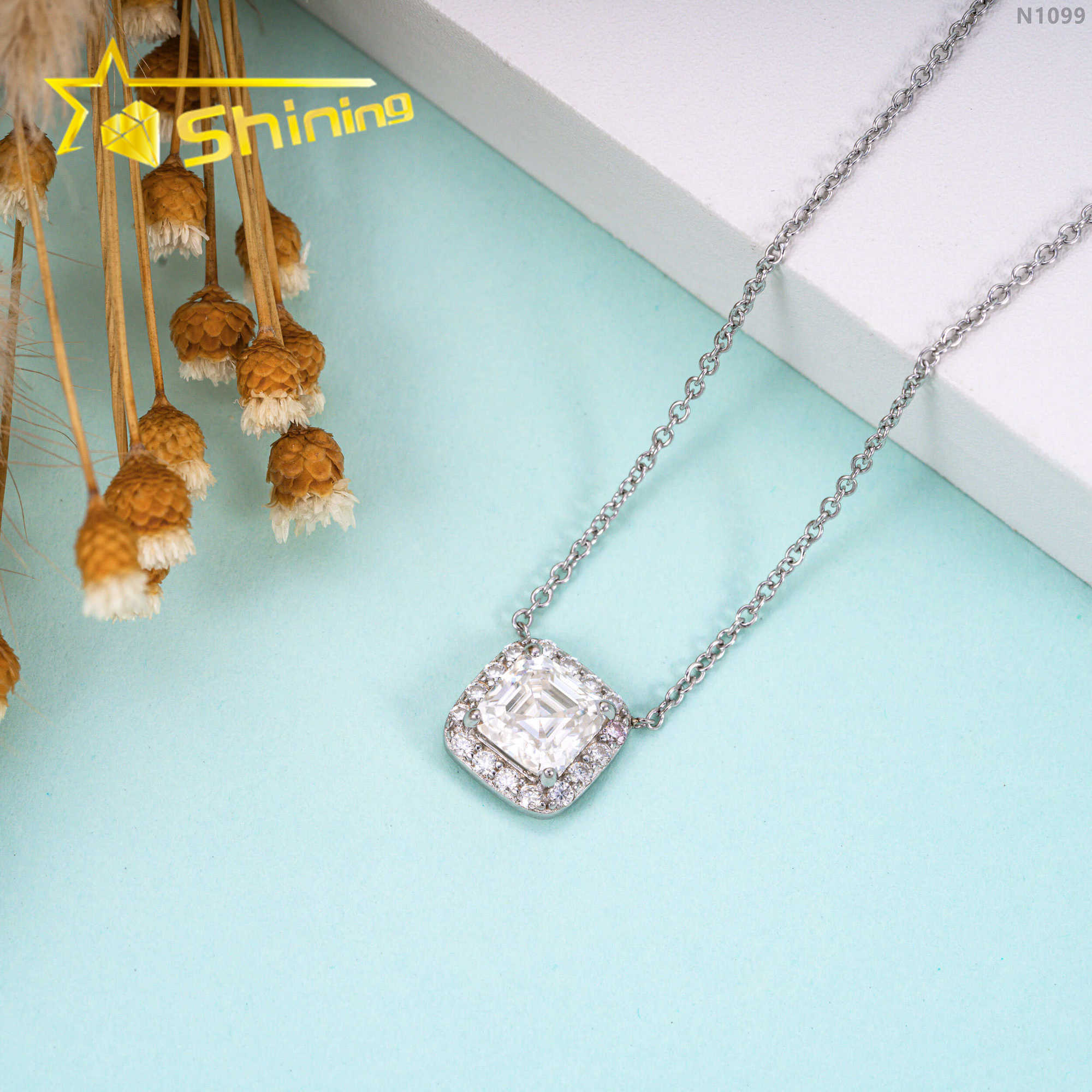 Simple design GRA certificated asscher cut moissanite pendant custom women high quality necklaces