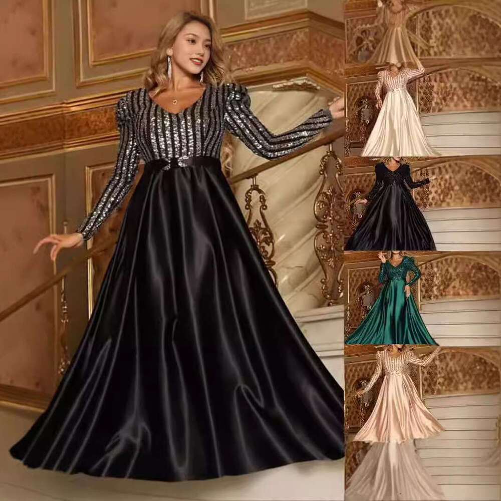 European and American Women's Deep V Big Swing Sexy Long Skirt Tail Banquet Evening Dress 2024 New Casual Fashion Trendy Clothing