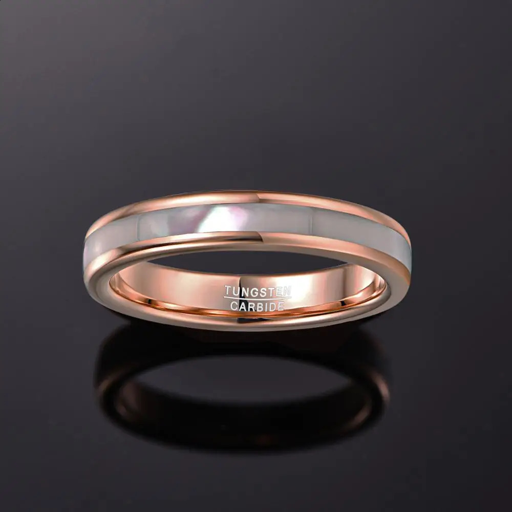 4mm simple Tungsten Carbide Ring Womens Rose Gold Ring with Mother of Pearl Shell 241205
