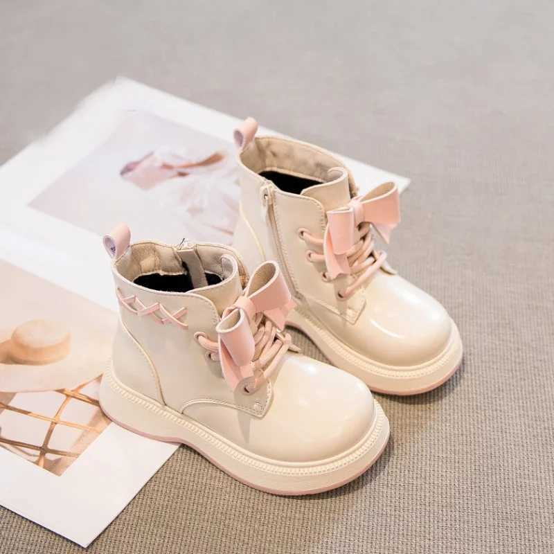 2024 Winter New Children Short Boots for Girls Fashion Sweet Bowtie Soft Bottom Anti-slippery Versatile Casual Side Zipper ShoesXJ241206