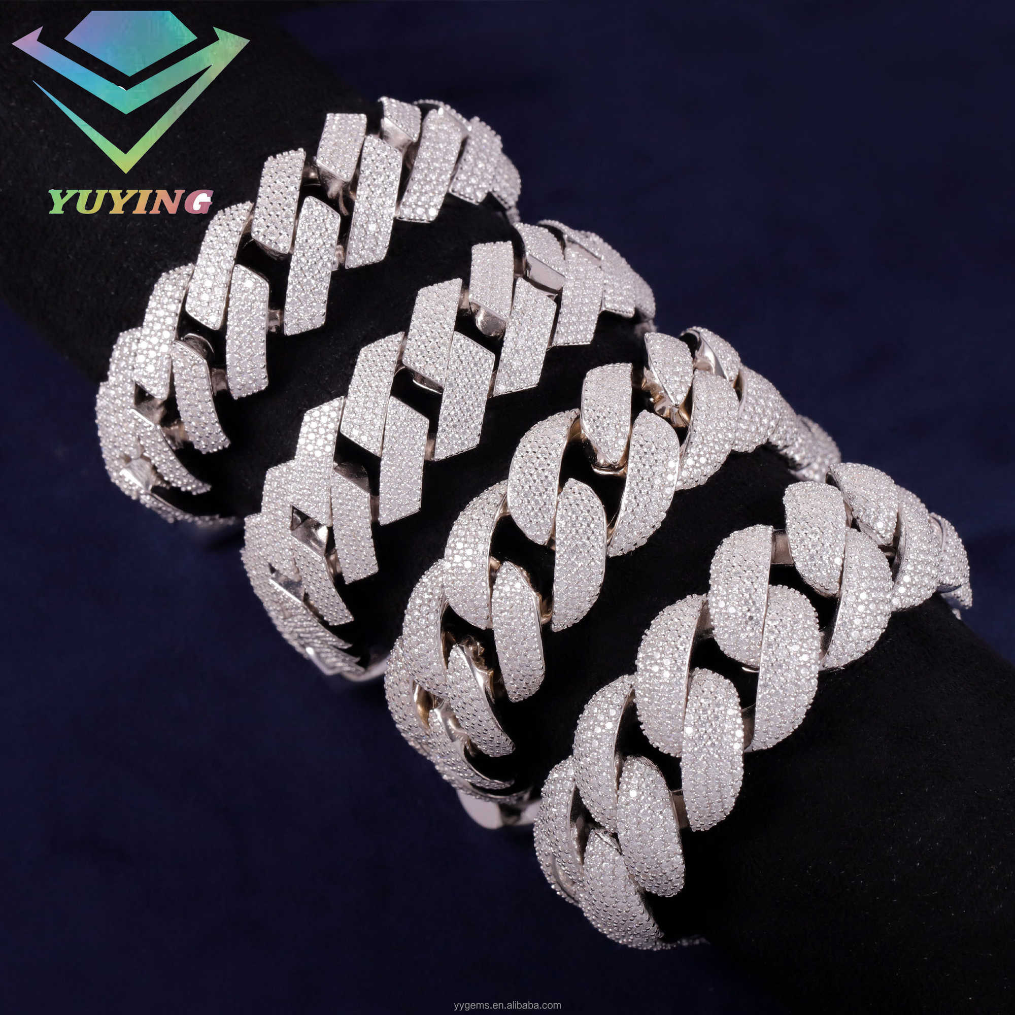 Hip Hop iced out 20mm 22mm Moissanite Bracelet Jewelry 925 Sterling Silver Men Bracelet VVS Moissanite Cuban Link Bracelet