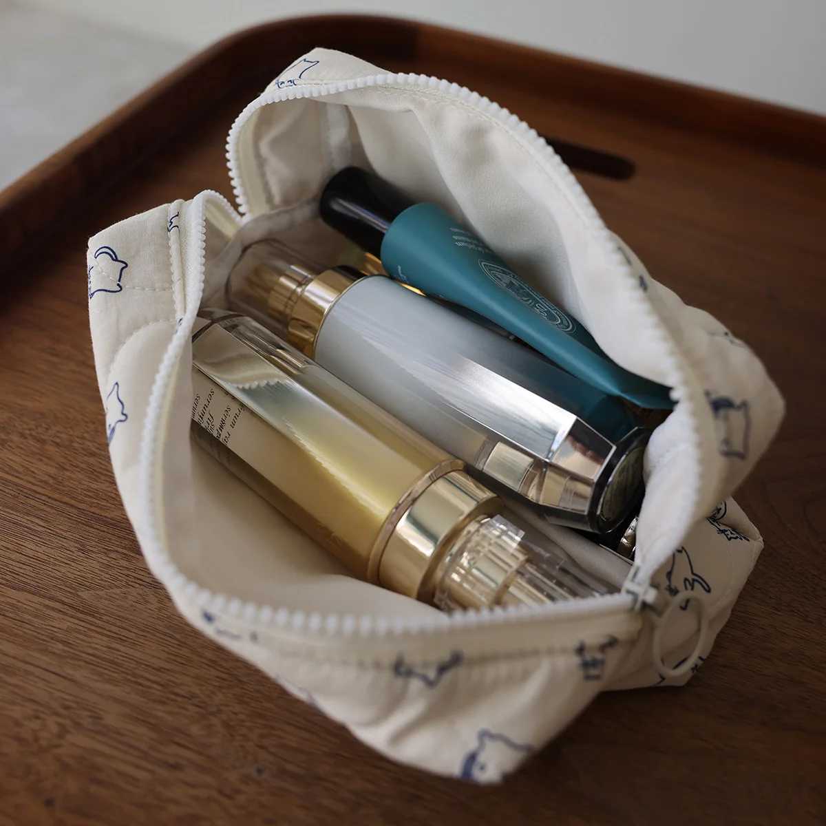 Carto hand-painted kitten cute storage bag fabric cosmetic bag travel portable toiletry storage bag woman makeup bagXJ241206