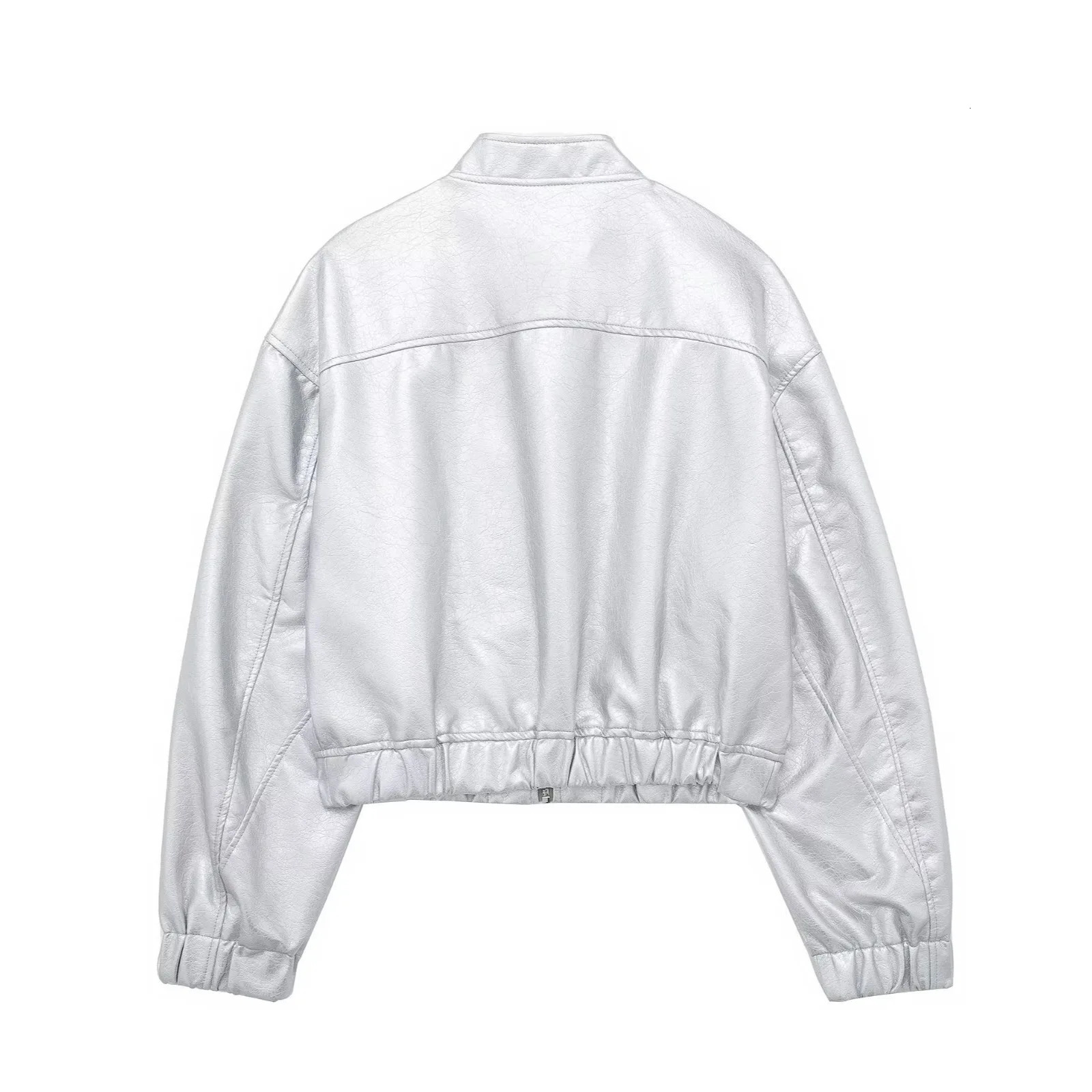 ZR European and American style womens faux leather metal bomber jacket denim 241206