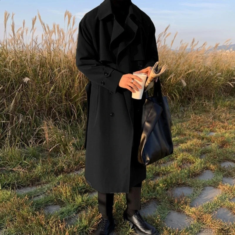 Trench coat man Long Korean Mens Fashion Overcoat Male Windbreaker Streetwear Men Coat Outer Wear Clothing 241202
