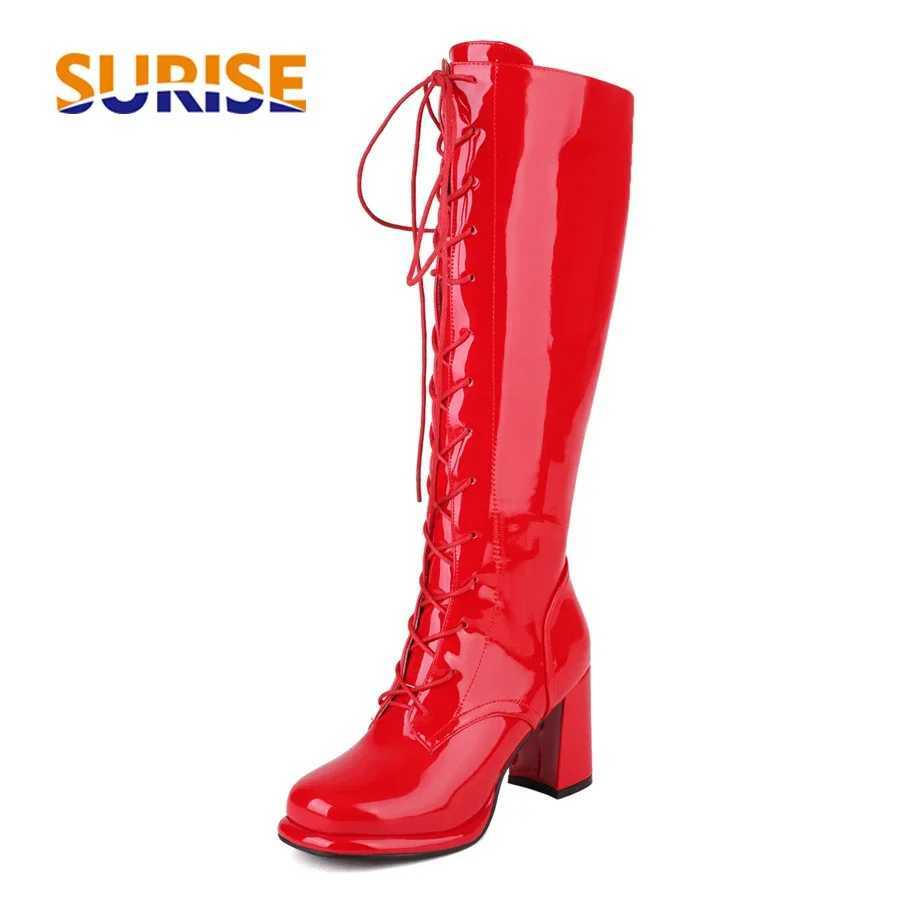 High Quality Sexy knee high boots short and chubby H white patent leather party dress womens winter and autumn zippers riding Lg boots T241206