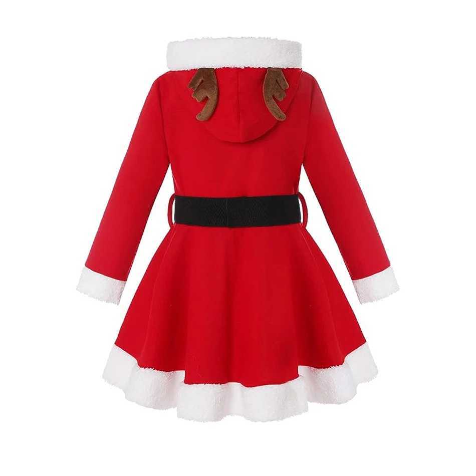 Girls Christmas Dress Hooded Long Sleeve Costume Festival Santa Clause Kids New Year Clothing Fancy Dress Xmas Par CostumeXJ241206