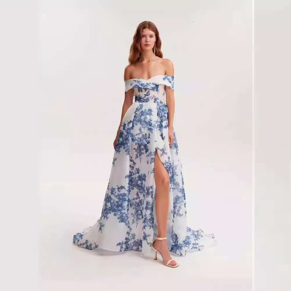 off shoulder European American women's fashion, organza fairy long evening dress, 2024 new style chic and elegant clothing