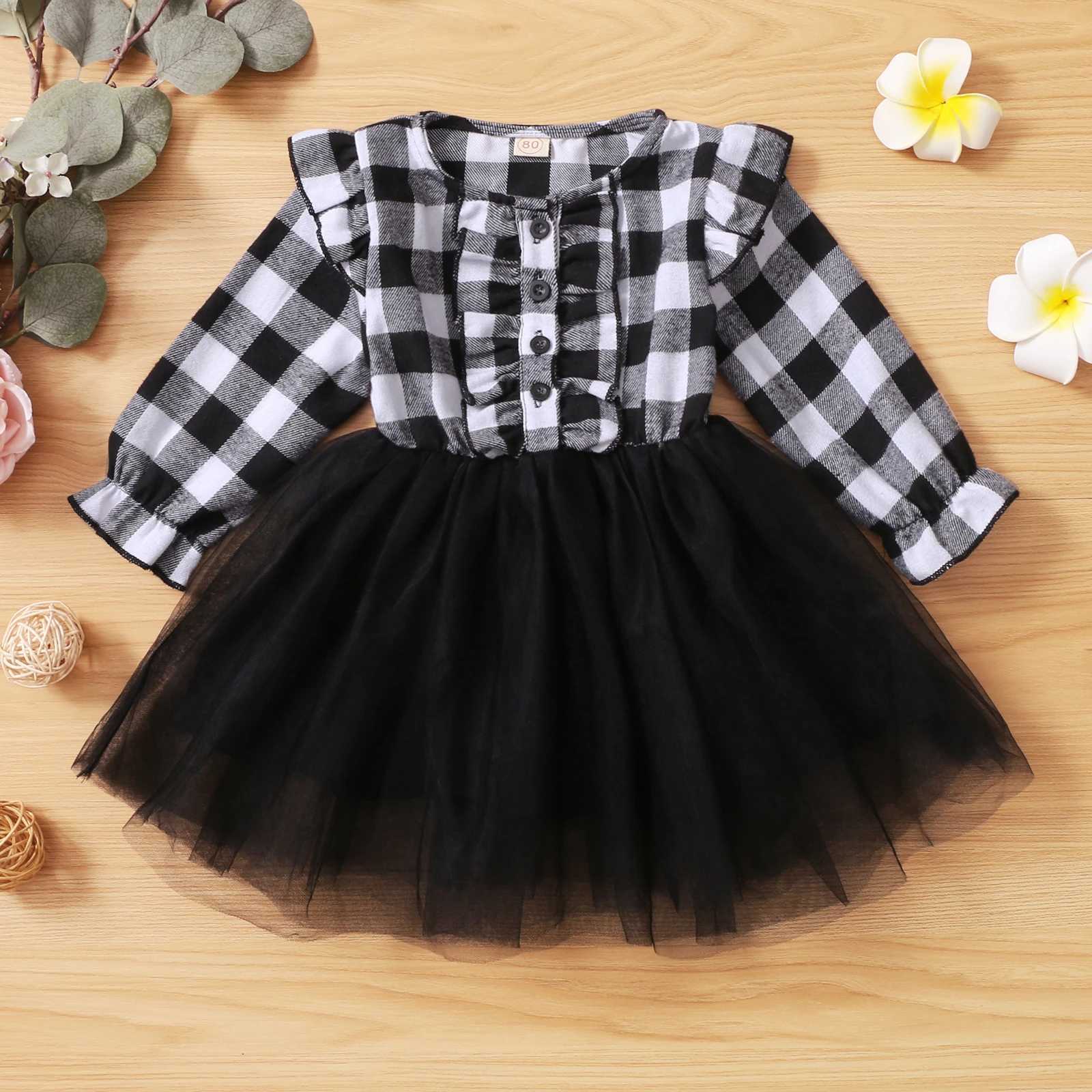 Little Girl Fall Outfits Toddler Kids Baby Plaid Dress Long Sleeve Belted Botton Down Shirts Dresses InfantXJ241206