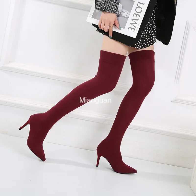 High Quality Previous article Previous article Knitted spring and autumn sliding knee boots polka dot toes casual dress shoes sock boots Fi knee boots