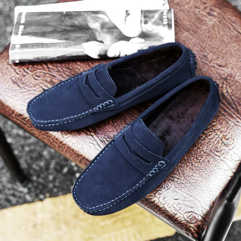 Winter Warm Fur Casual Shoes Men Loafers Suede Shoes Male Flats Soft Light Driving Shoes Man Moccasins Mens Shoes 241206