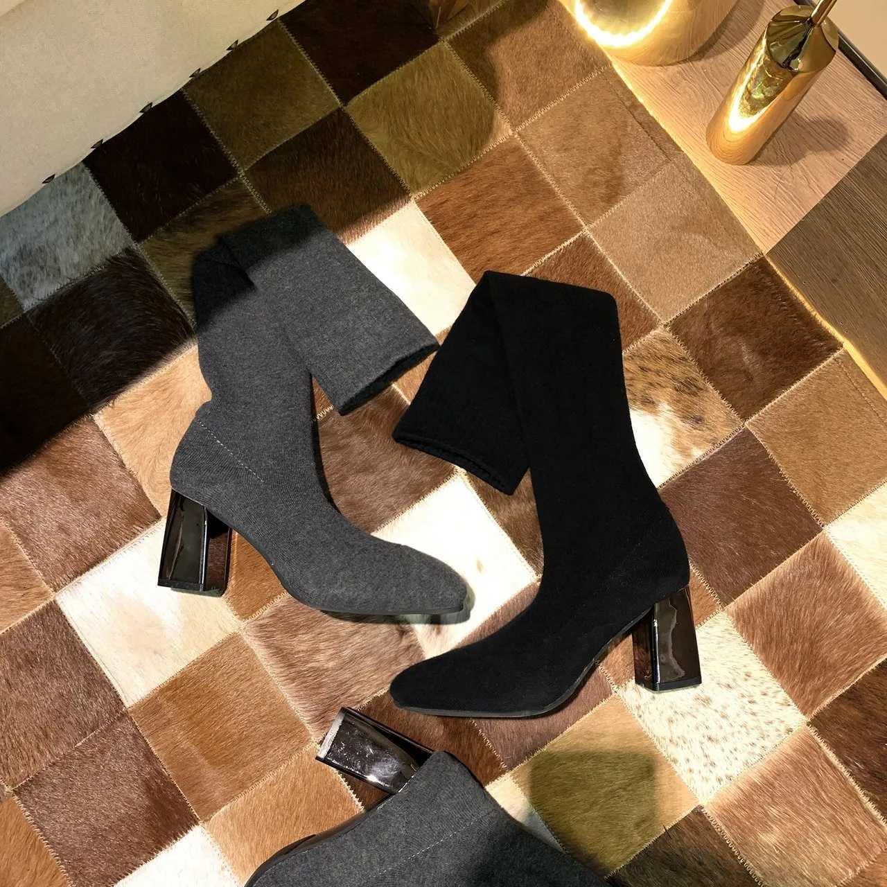 High Quality Breathable and comfortable shoes Lg tight boots low H womens knee boots high boots warm knit sock boots T241206