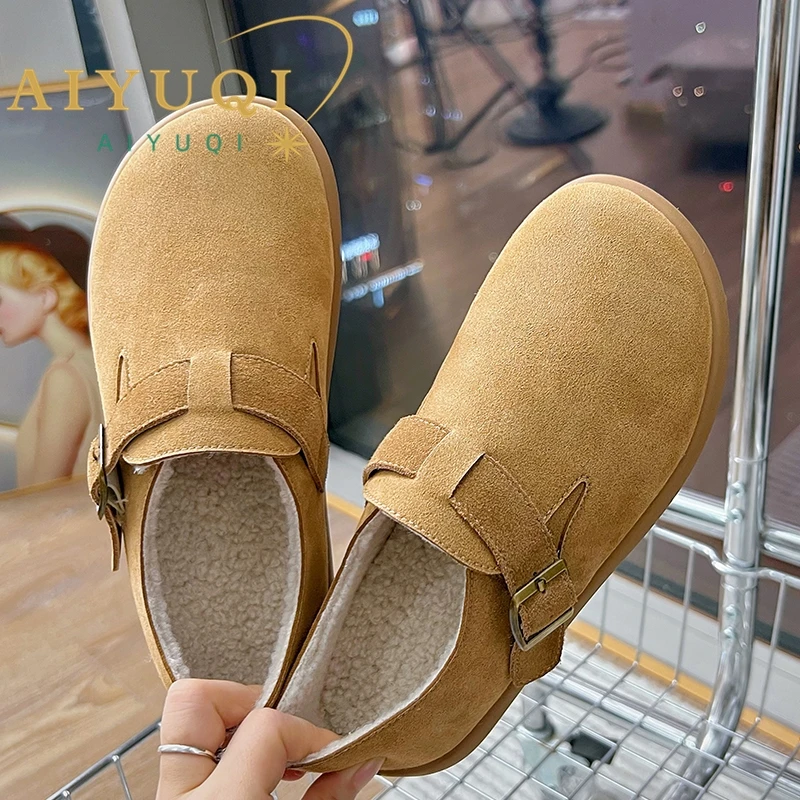 AIYUQI Flat-soled Women's Winter Shoes Plus Velvet Warm Female Shoes Large Size Casual Big Toe Shoes Women