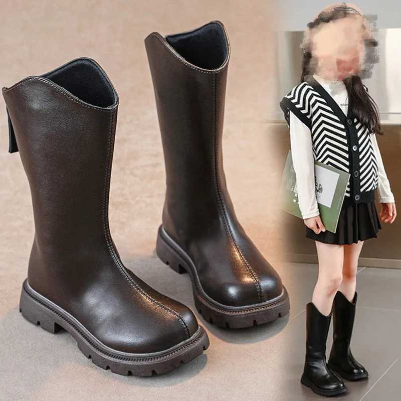 Autumn/Winter Sweet Baby Girls Round Toe Popular Casual Catwalk Boots Zipper Kids Soft Children Elegant Square Heel Warm BootsXJ241206