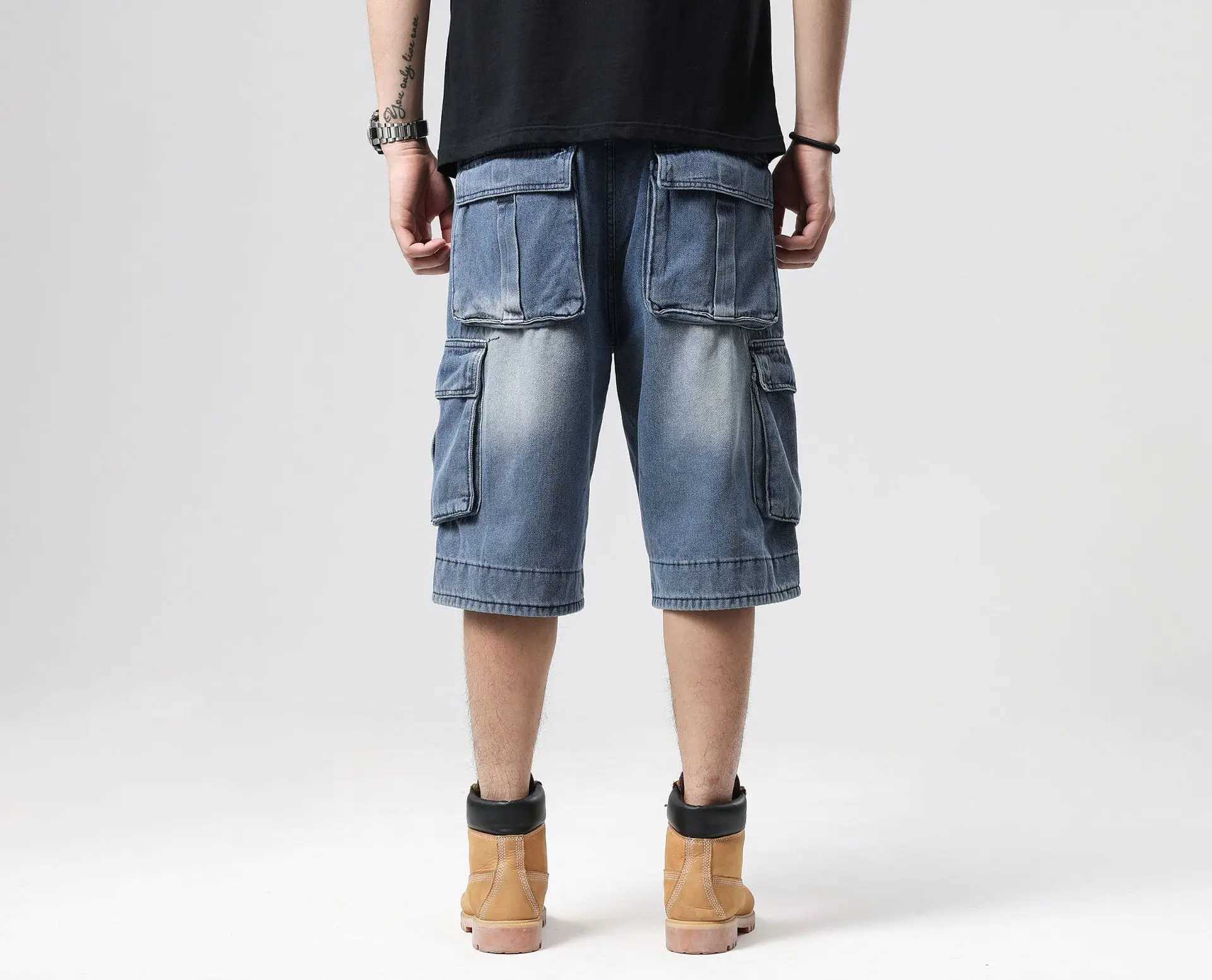 Summer Mens Cargo Jeans Shorts Big Pocket Loose Plus Size Denim Shorts Hip-Hop Skateboard Jean Shorts For MenXJ241206