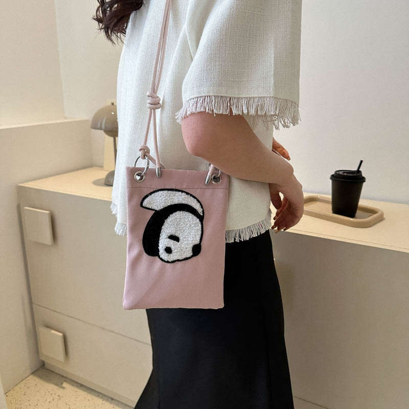 Nylon Canvas Women's New Trendy Cartoon Phone Korean Version Crossbody Bag, Panda Coin Purse, Fashionable Quality, Classic B1
