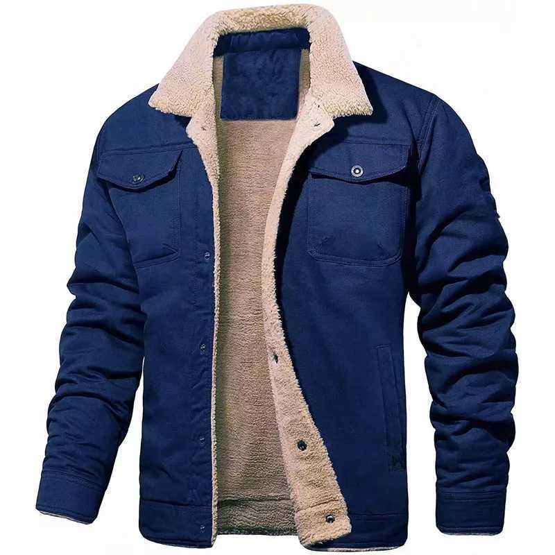 Winter Fleece Jackets Men Turn down Collar Cotton Jackets Mens Solid Thick Warm Casual Cargo Coats Daily Jackets Outerwear MenXJ241206