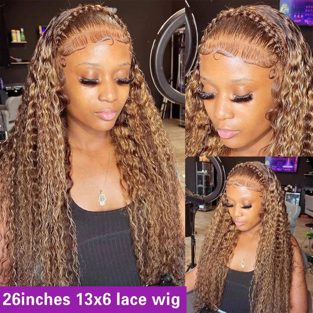 Deep Wave P4/27 Color Curly 200 Density 13X4 HD Transparent Lace Front Human 100% Natural Brazilian Hair Frontal Wigs