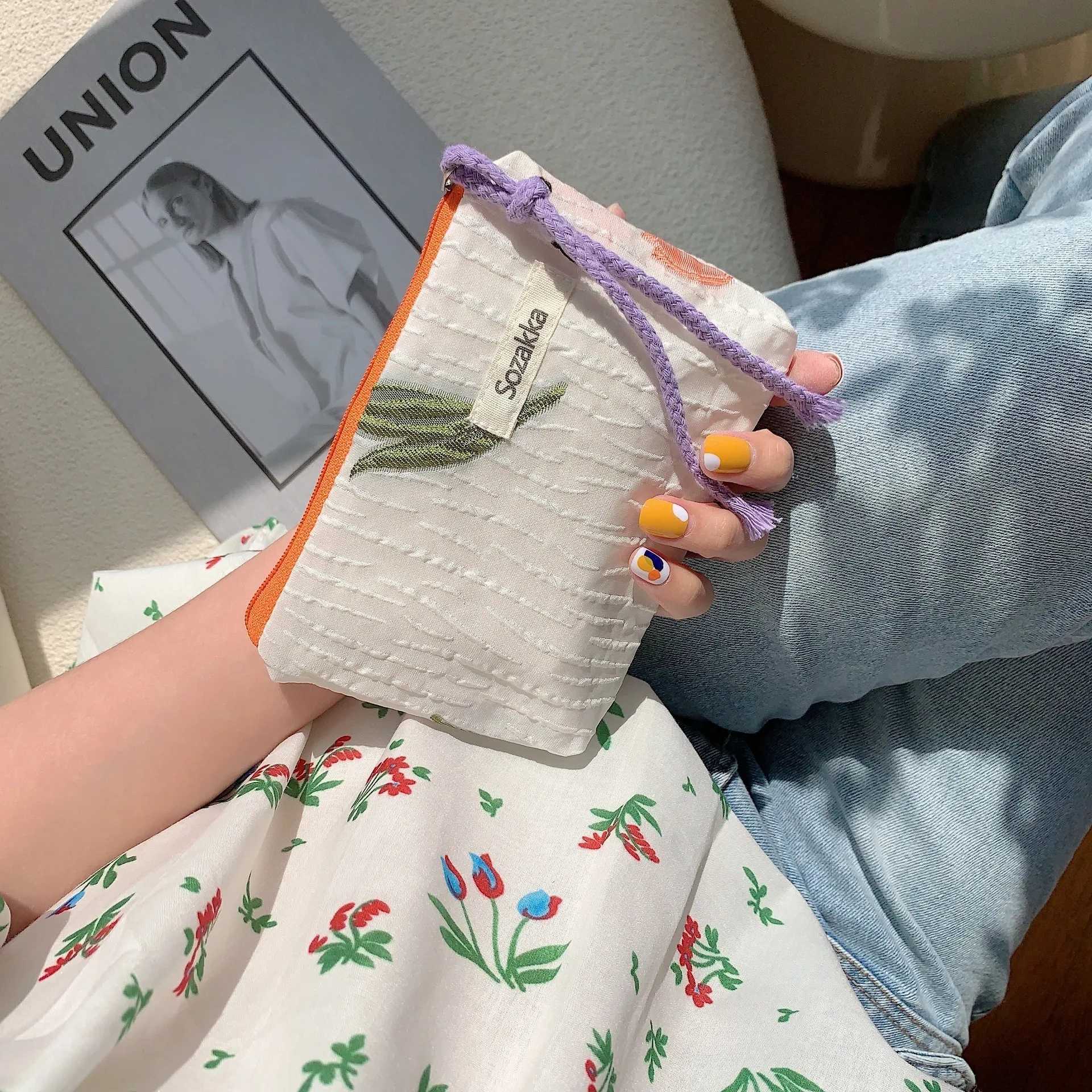 Kaii Floral Travel Coin Purse Lipstick Cosmetic Small Storage Bag Cute Women Makeup Handbags Wallet Organizer Pouch Card BagsXJ241206