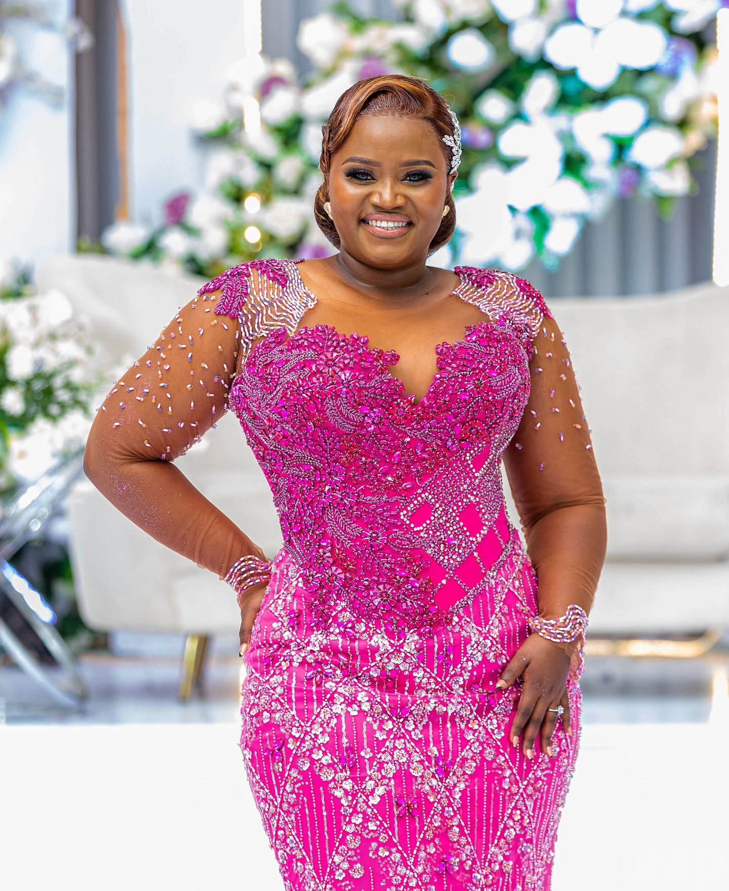 Fuchsia Mermaid Prom Dresses 2025 Sequined Rhinestones Full Sleeves Evening Formal Party Second Birthday Engagement Gowns Plus Size Dress For Special 