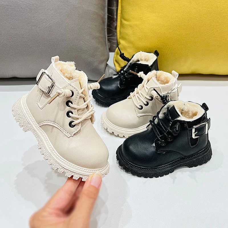 New Childrens Fashion Boots Winter Thickened Boys Girls Anti-Skid Warm Boots Side Zipper Solid Color Kids Casual Shoes H08193XJ241206