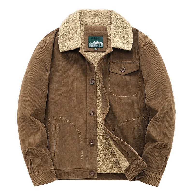 Lamb Wool Jacket Mens Autumn and Winter Fleece Thickened Cotton Clothes Casual Tooling Cotton Retro Corduroy MenXJ241206