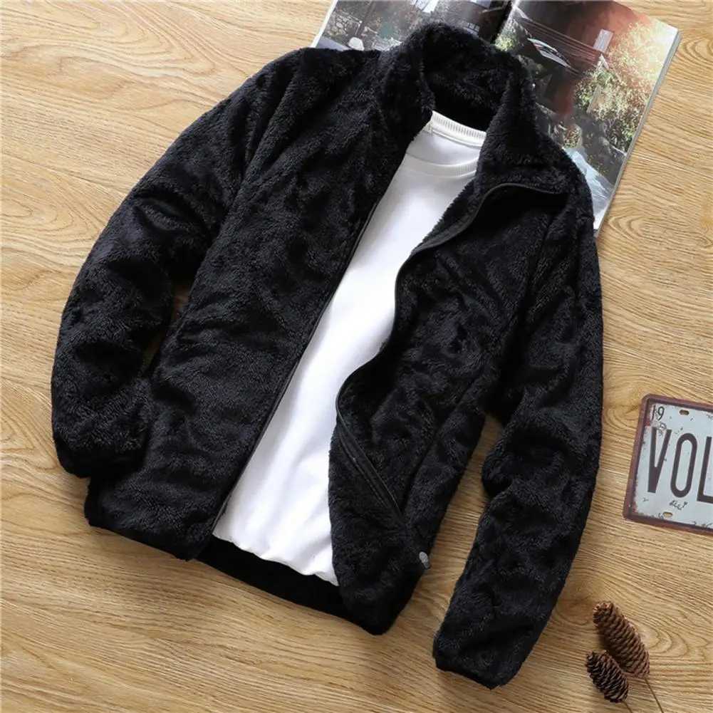 Chic Fluffy Jacket Autumn Winter Solid Color Double Sided Velvet Solid Color Fluffy Jacket Coat ThickXJ241206