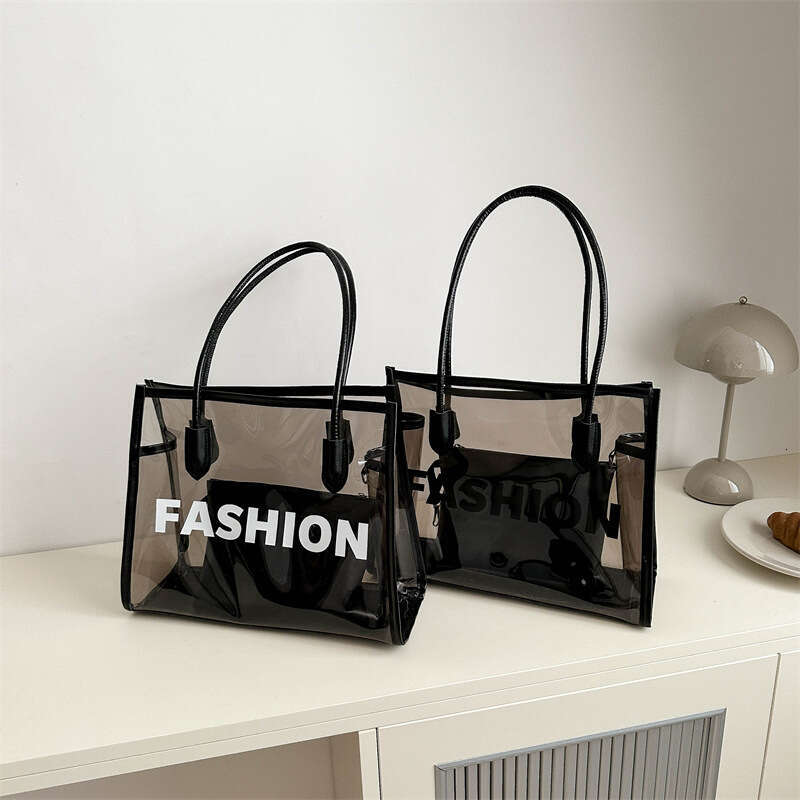 Transparent Jelly Women's Summer New Letter Printed Mother And Child Large Capacity Beach Western-Style Tote Bag, Fashionable Quality Classic