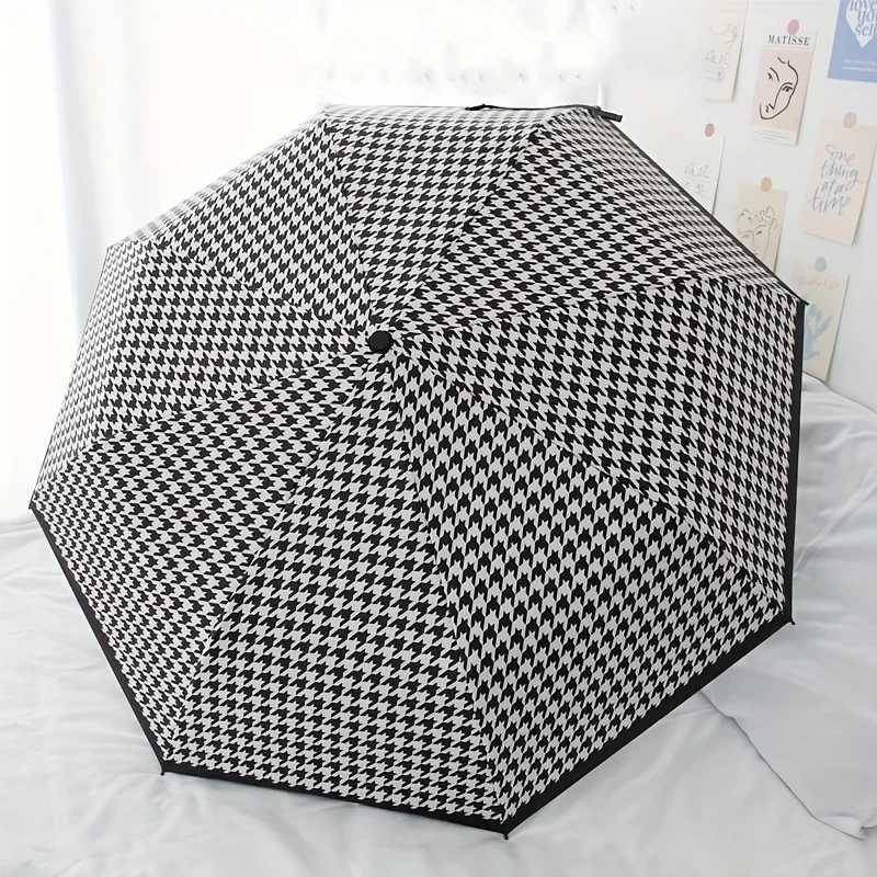 New Arrival Houndstooth Autatic Umbrella Sunscreen Leisure Mini Umbrella 1 Windproof Portable Folding Umbrella Z241206