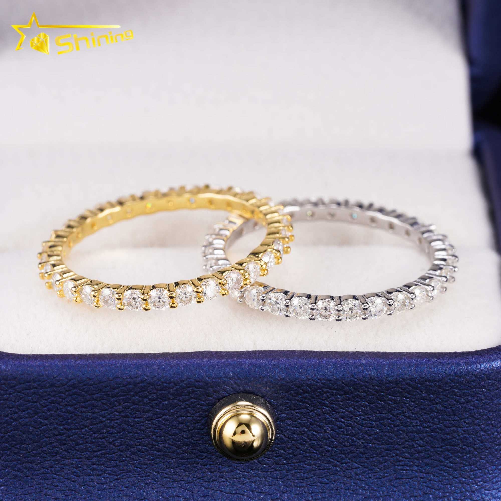 Fine Jewelry Rings 925 Silver Iced Out Hip Hop 14K Gold Plated 2MM 3MM 4MM Lab Grown Diamond VVS Moissanite Engagement Band Ring