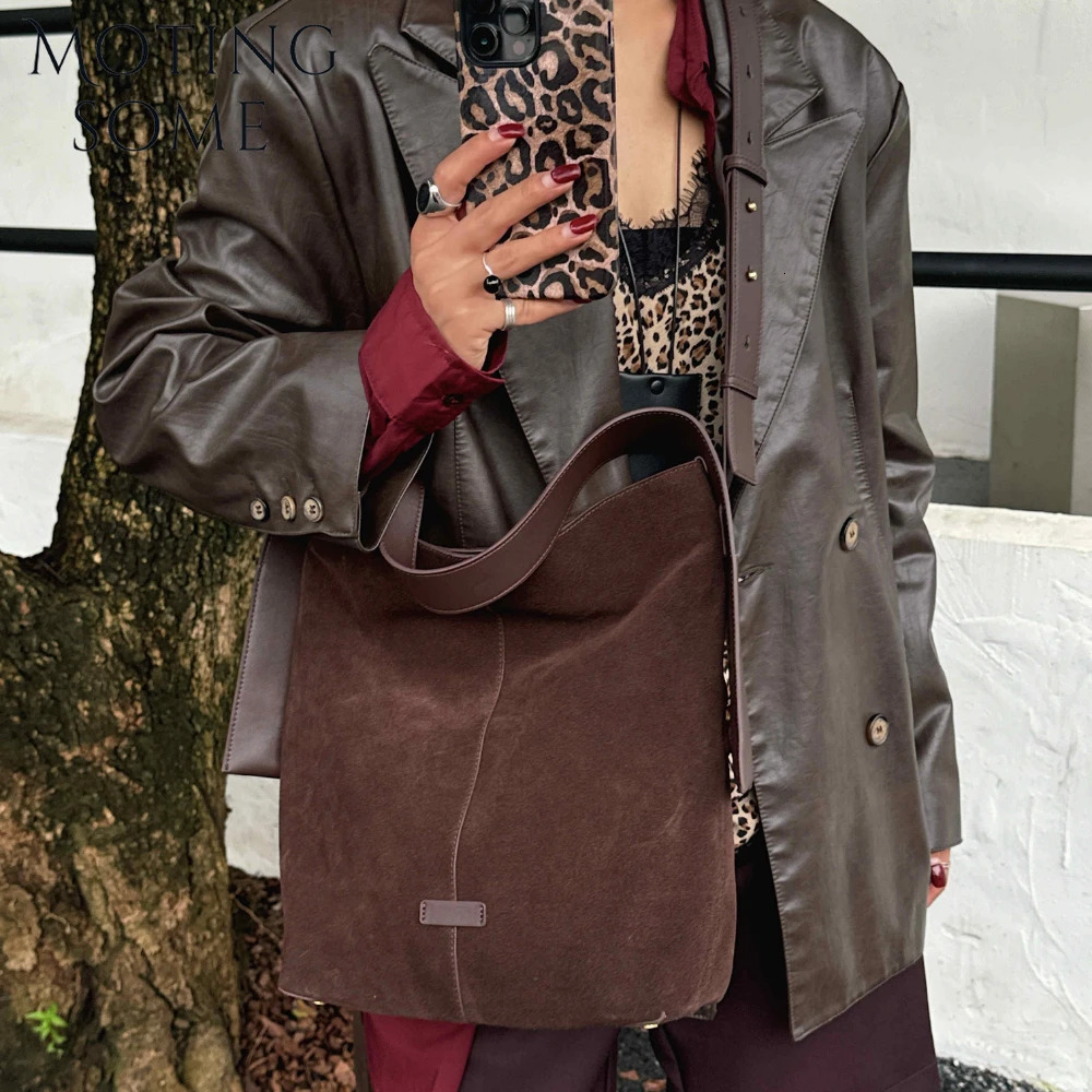 Motingsome natural suede leather Women Bag Winter Bags Frosted Skin Handbag and Purses Retro Lady coffee Tote 241206