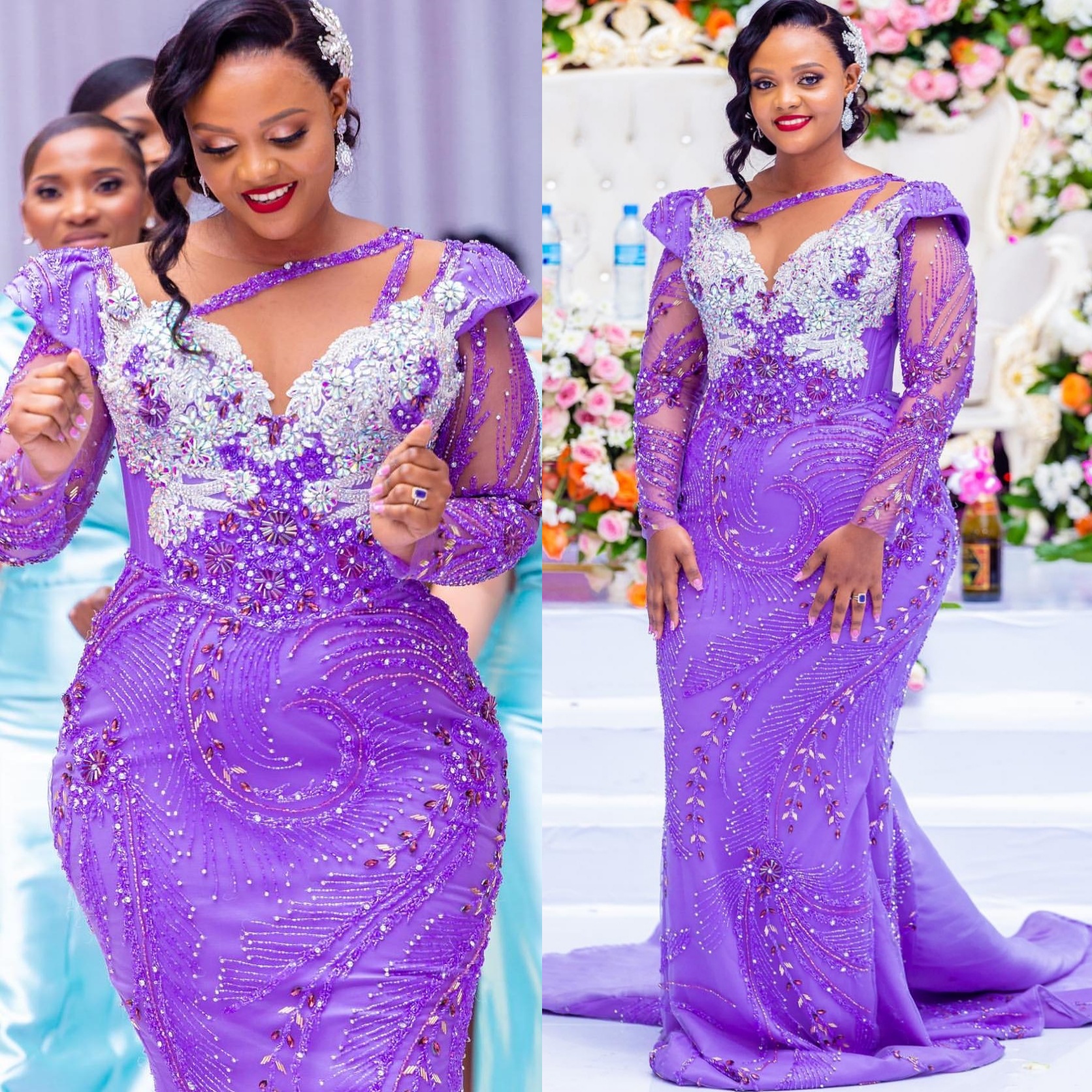 Lavender Mermaid Prom Dresses 2025 Lace Beaded Rhinestones Sheer Neck Evening Formal Party Second Birthday Engagement Gowns Plus Size Dress For Specia